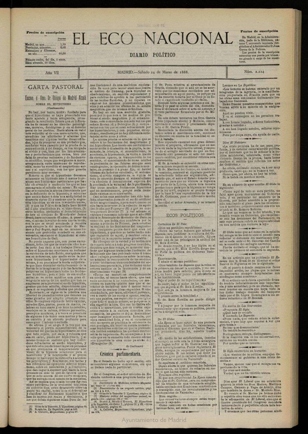 Miniatura de El Eco Nacional de 24 de marzo de 1888, nº 2224
