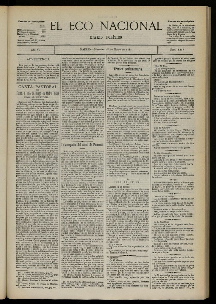 Miniatura de El Eco Nacional de 28 de marzo de 1888, nº 2227