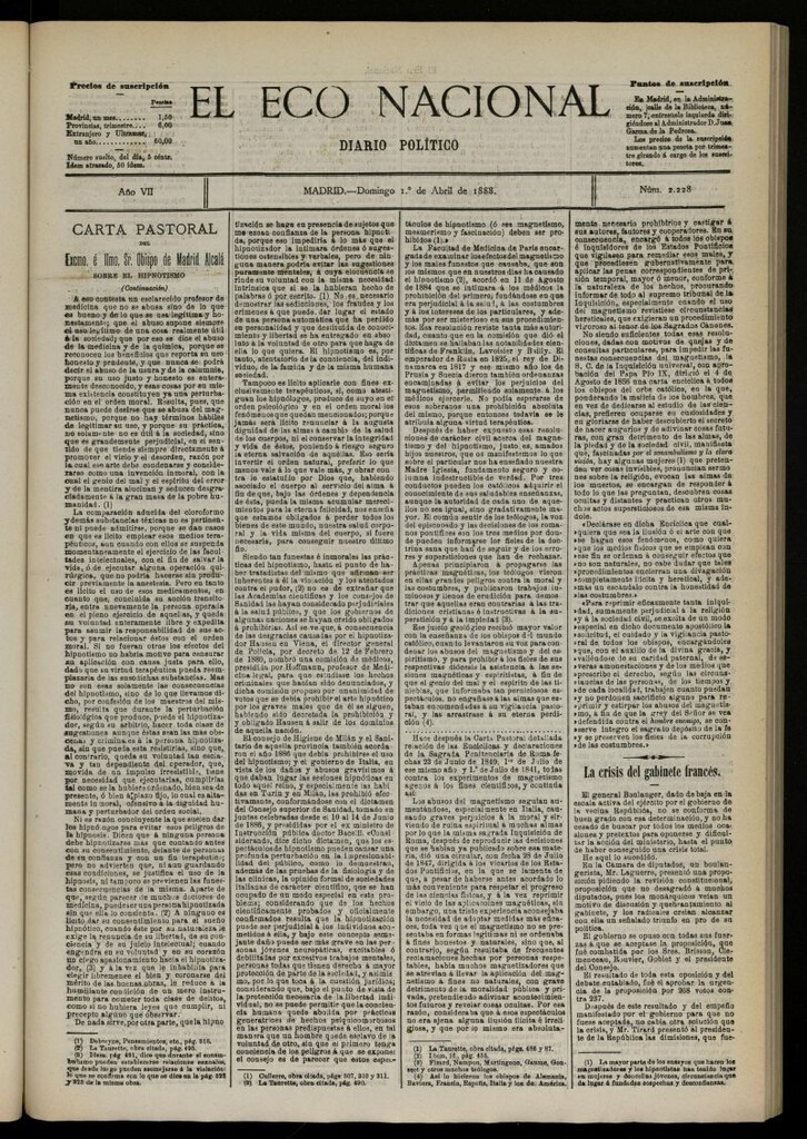Miniatura de El Eco Nacional de 1 de abril de 1888, nº 2228
