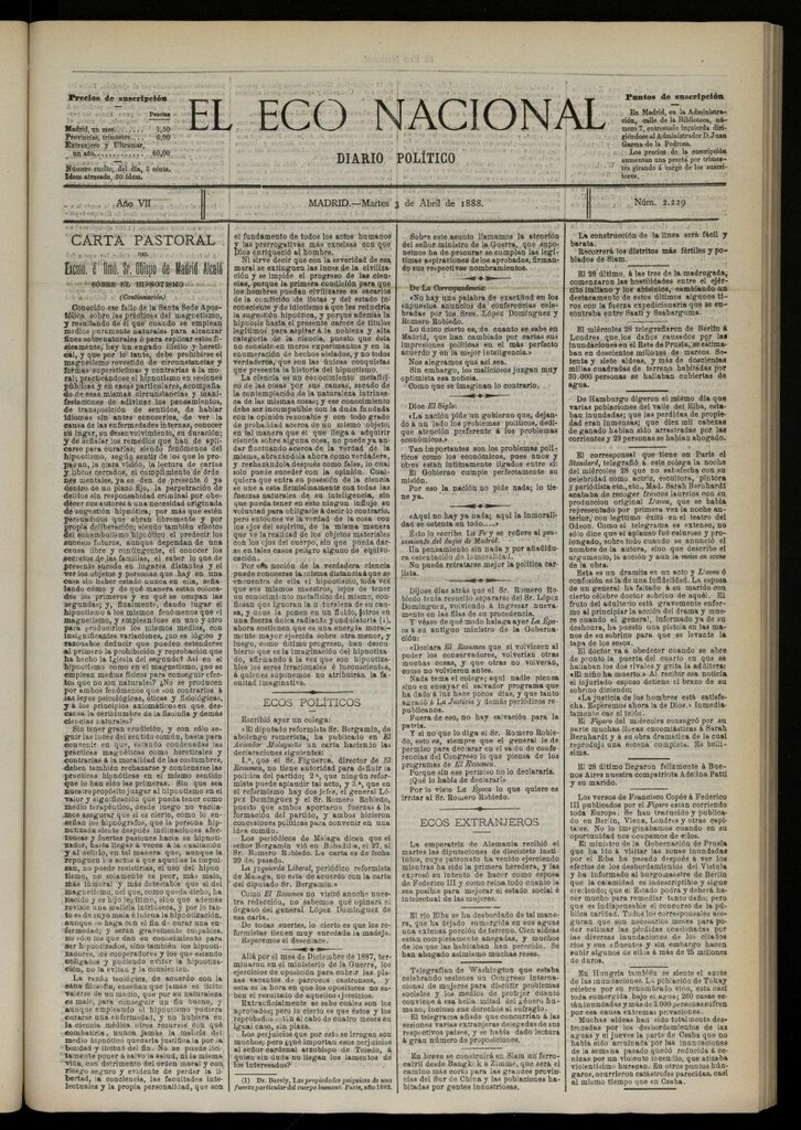 Miniatura de El Eco Nacional de 3 de abril de 1888, nº 2229
