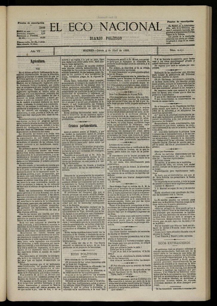 Miniatura de El Eco Nacional de 5 de abril de 1888, nº 2231
