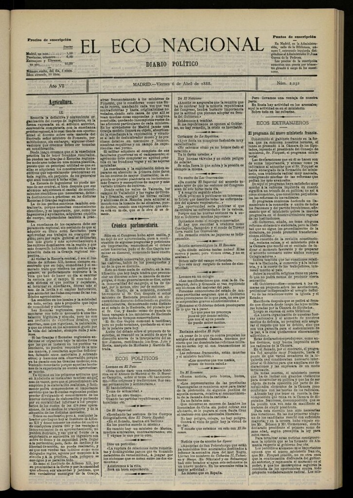 Miniatura de El Eco Nacional de 6 de abril de 1888, nº 2232