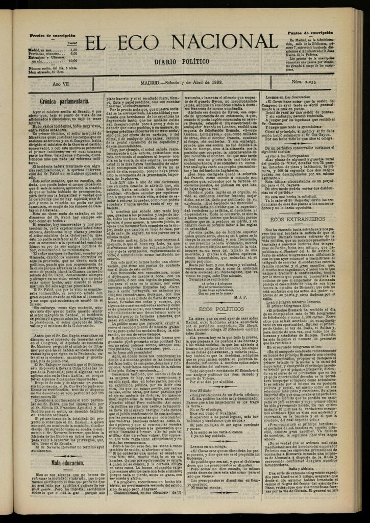 Miniatura de El Eco Nacional de 7 de abril de 1888, nº 2233