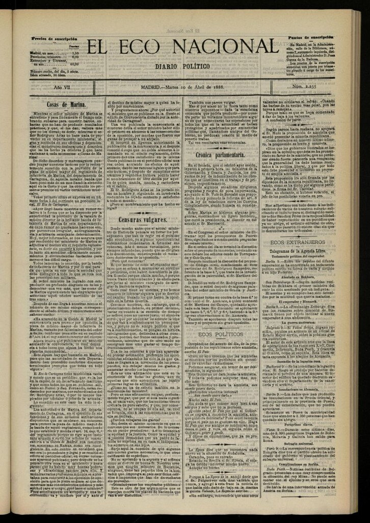 Miniatura de El Eco Nacional de 10 de abril de 1888, nº 2235