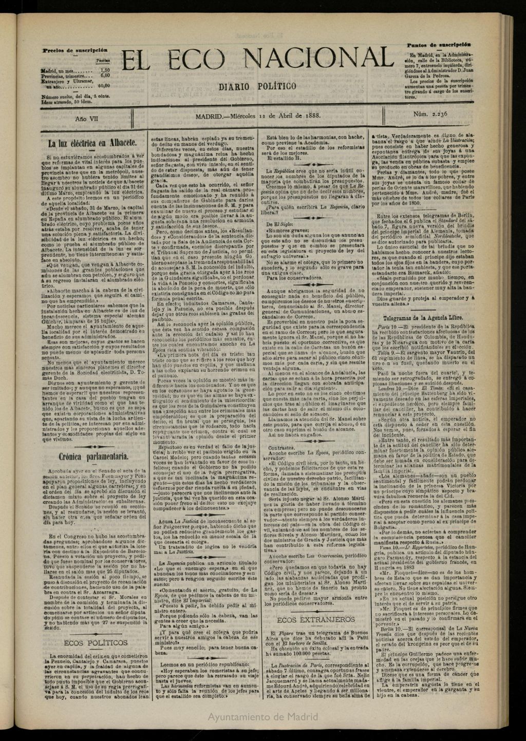 Miniatura de El Eco Nacional de 11 de abril de 1888, nº 2236
