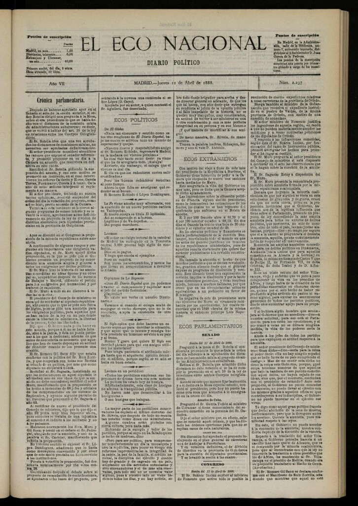 Miniatura de El Eco Nacional de 12 de abril de 1888, nº 2237