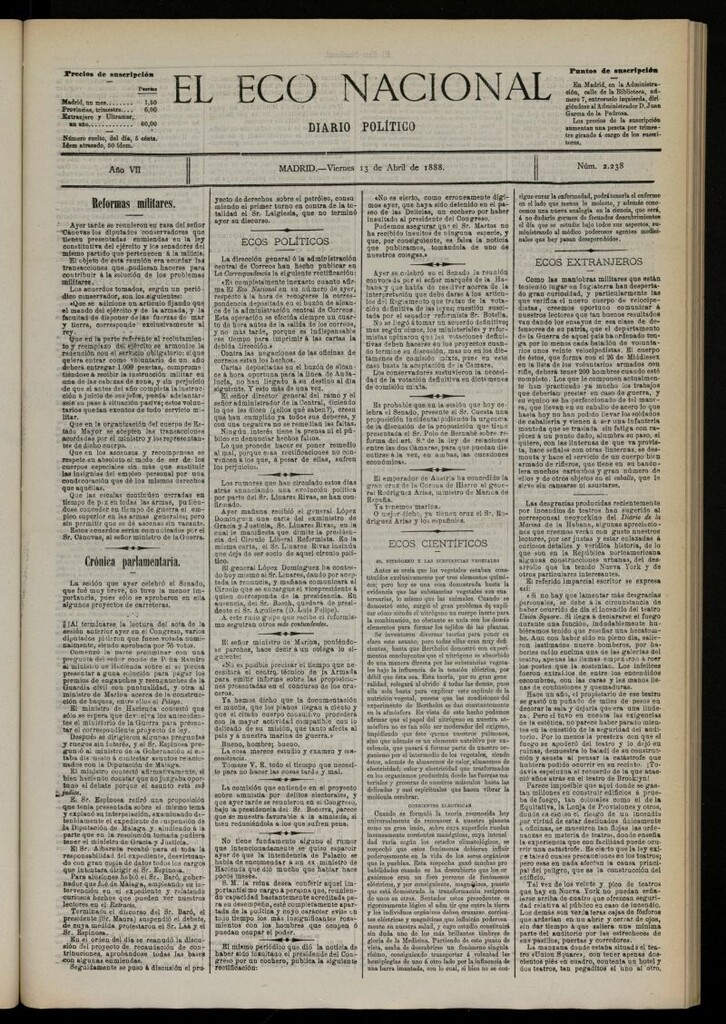 Miniatura de El Eco Nacional de 13 de abril de 1888, nº 2238