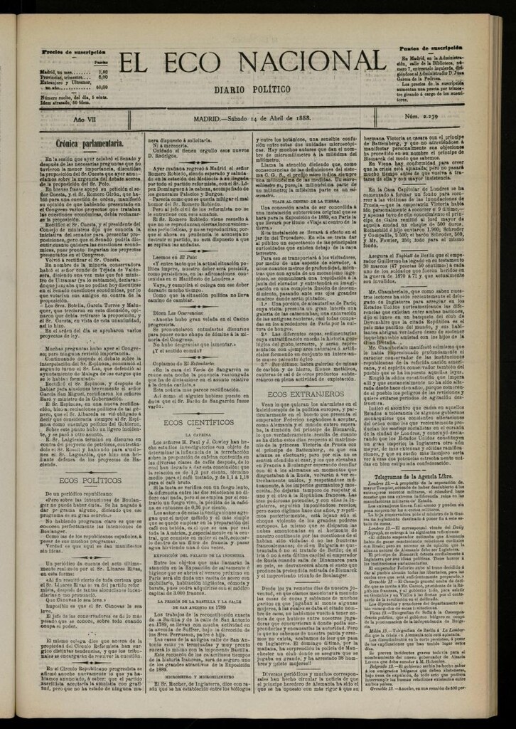 Miniatura de El Eco Nacional de 14 de abril de 1888, nº 2239