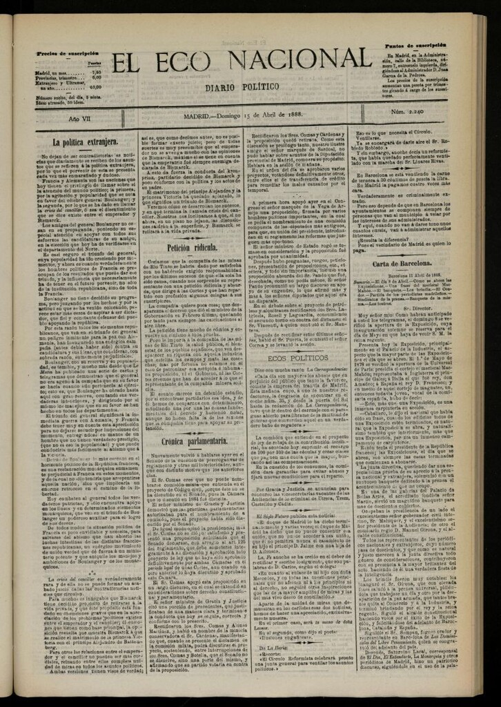 Miniatura de El Eco Nacional de 15 de abril de 1888, nº 2240