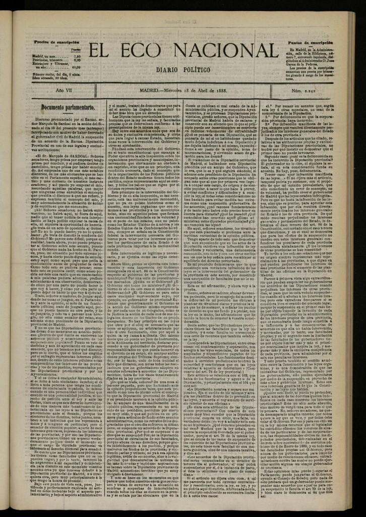Miniatura de El Eco Nacional de 18 de abril de 1888, nº 2242