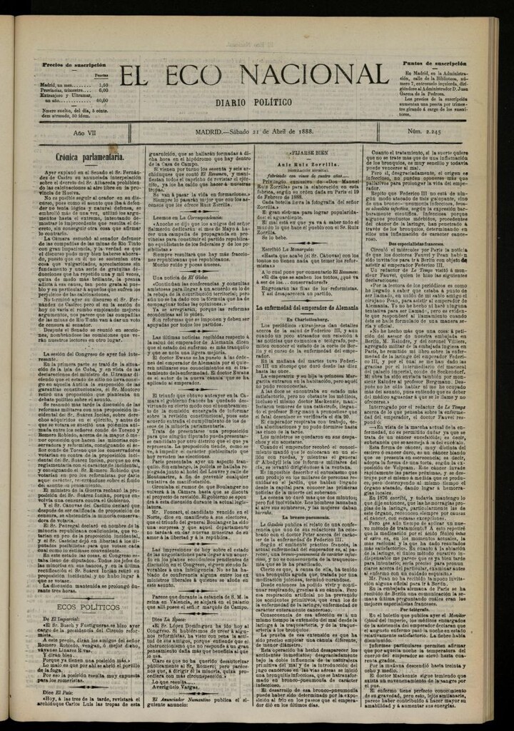 Miniatura de El Eco Nacional de 21 de abril de 1888, nº 2245