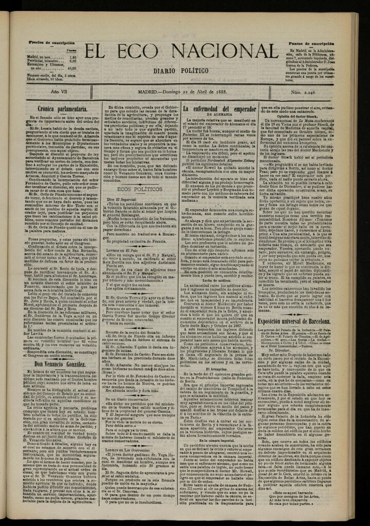 Miniatura de El Eco Nacional de 22 de abril de 1888, nº 2246