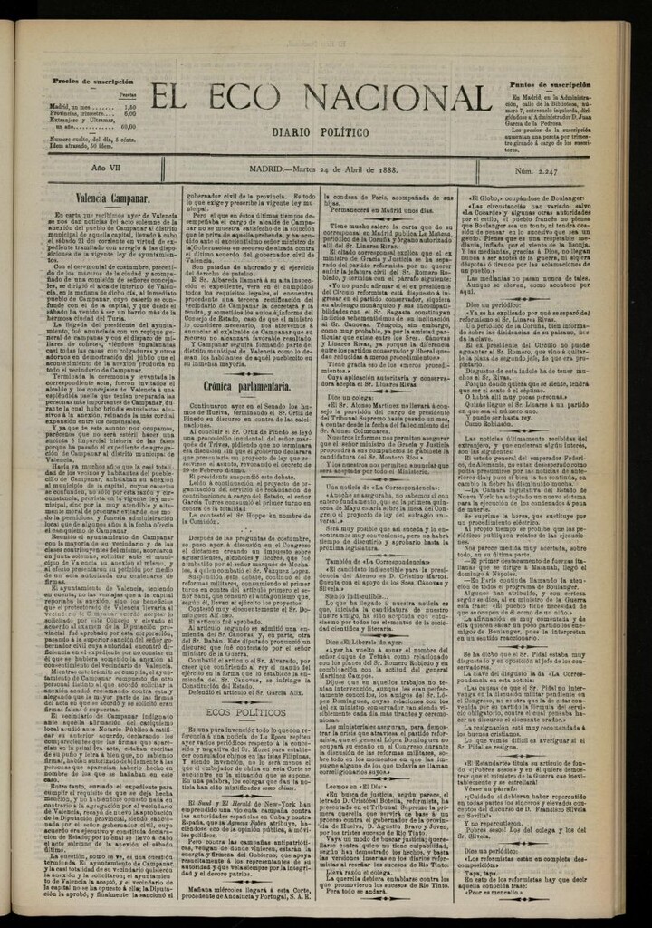 Miniatura de El Eco Nacional de 24 de abril de 1888, nº 2247