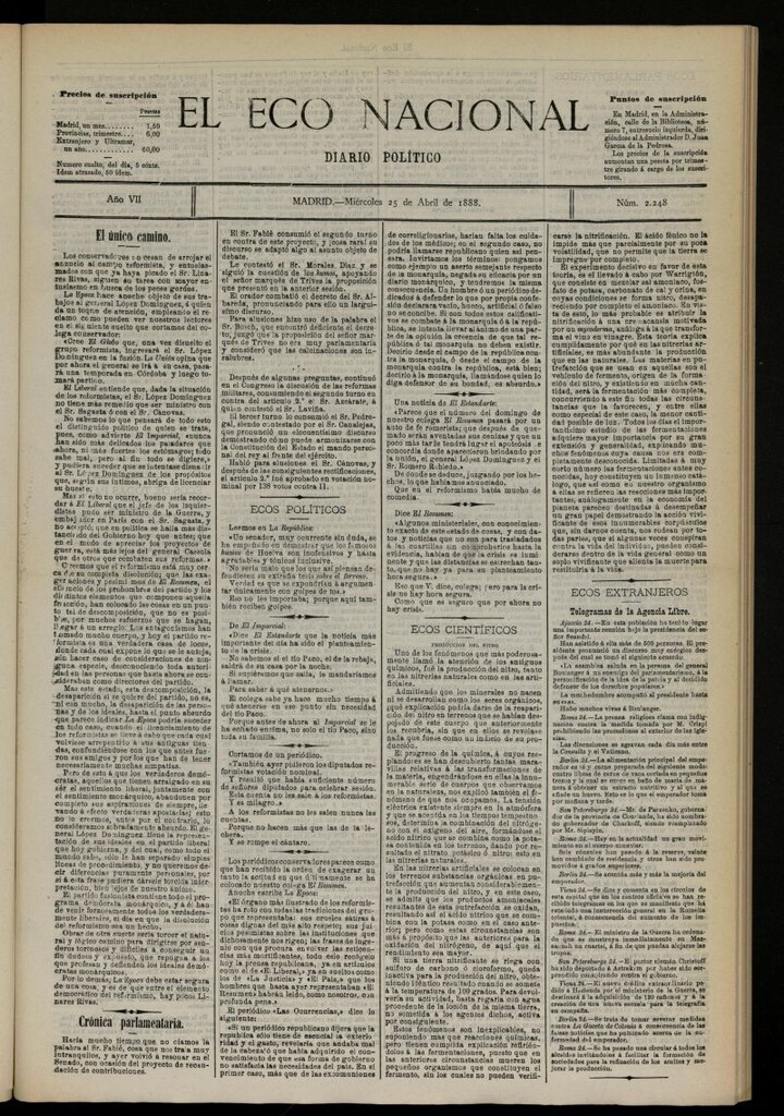Miniatura de El Eco Nacional de 25 de abril de 1888, nº 2248