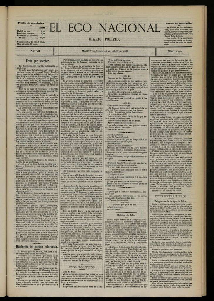 Miniatura de El Eco Nacional de 26 de abril de 1888, nº 2249