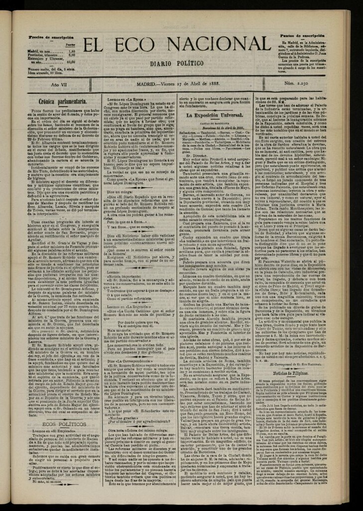 Miniatura de El Eco Nacional de 27 de abril de 1888, nº 2250