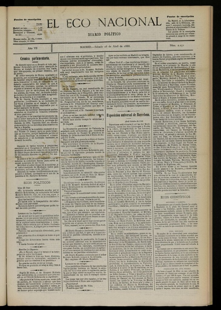 Miniatura de El Eco Nacional de 28 de abril de 1888, nº 2251