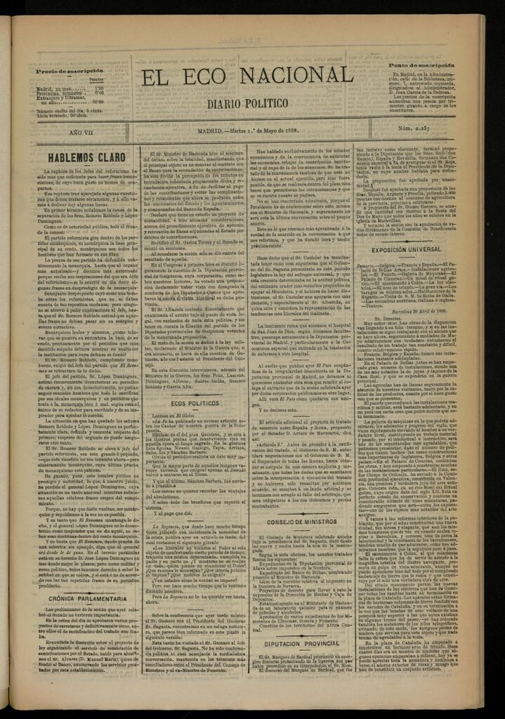 Miniatura de El Eco Nacional de 1 de mayo de 1888, nº 2253