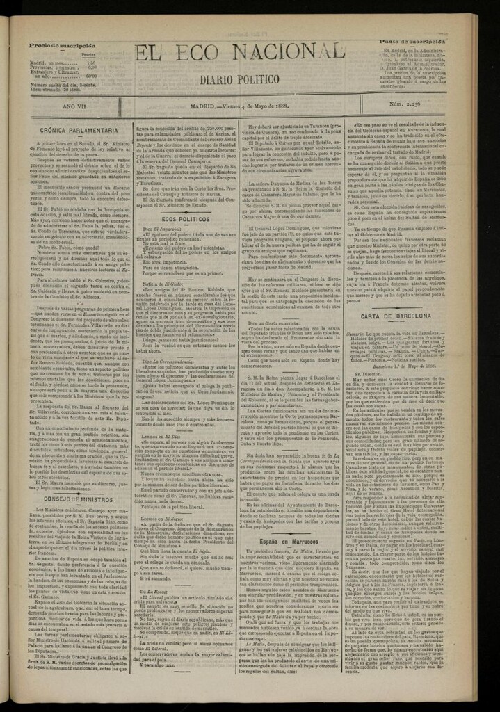 Miniatura de El Eco Nacional de 4 de mayo de 1888, nº 2256