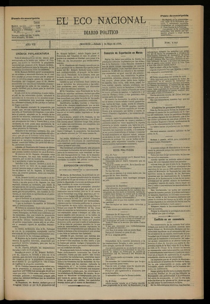 Miniatura de El Eco Nacional de 5 de mayo de 1888, nº 2257