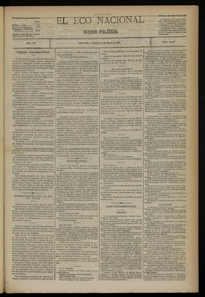 Miniatura de El Eco Nacional de 6 de mayo de 1888, nº 2258