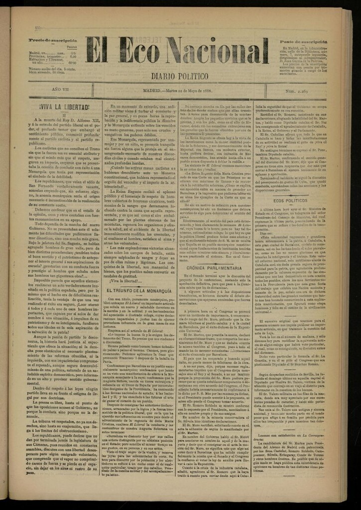 Miniatura de El Eco Nacional de 22 de mayo de 1888, nº 2269