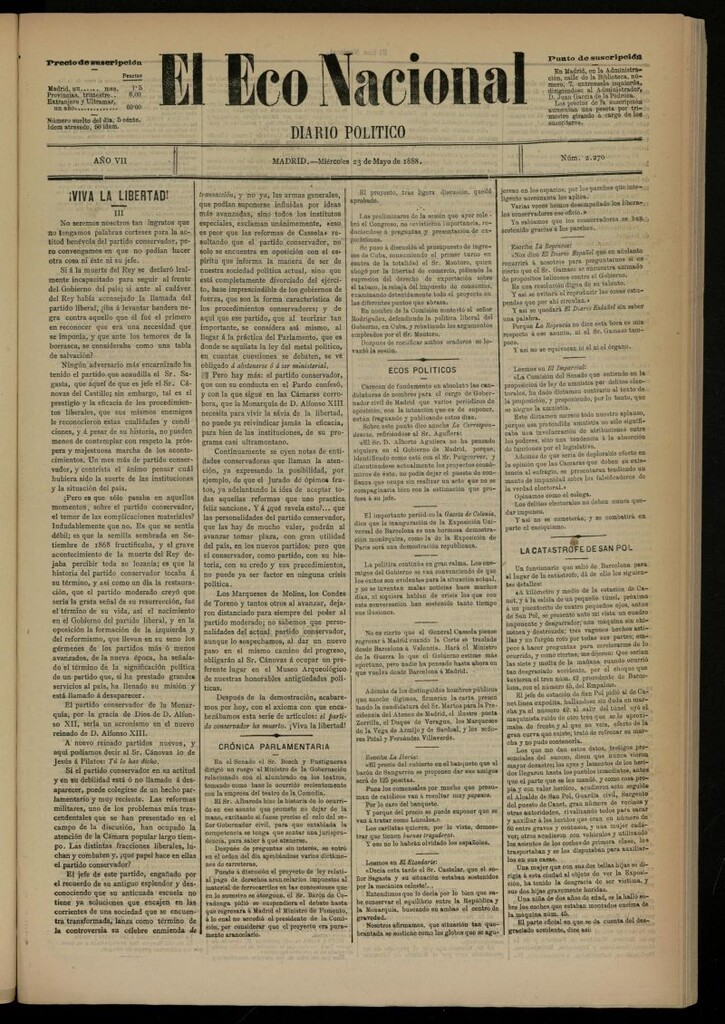 Miniatura de El Eco Nacional de 23 de mayo de 1888, nº 2270