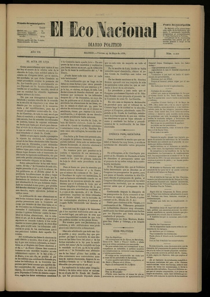 Miniatura de El Eco Nacional de 25 de mayo de 1888, nº 2272