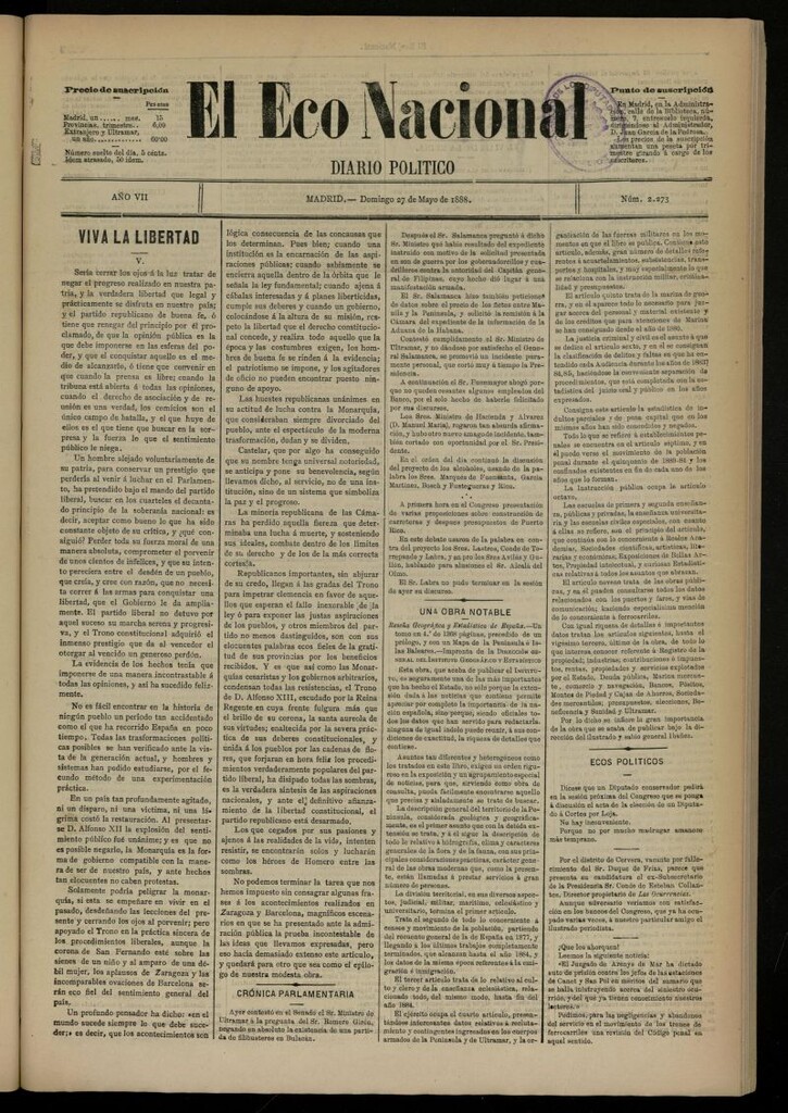 Miniatura de El Eco Nacional de 27 de mayo de 1888, nº 2273