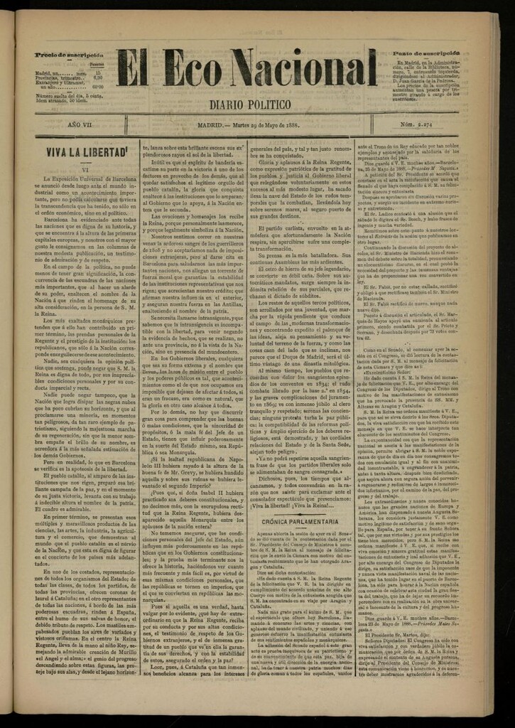 Miniatura de El Eco Nacional de 29 de mayo de 1888, nº 2274