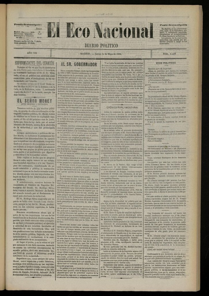 Miniatura de El Eco Nacional de 31 de mayo de 1888, nº 2276