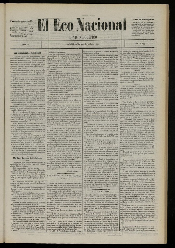 Miniatura de El Eco Nacional de 5 de junio de 1888, nº 2279