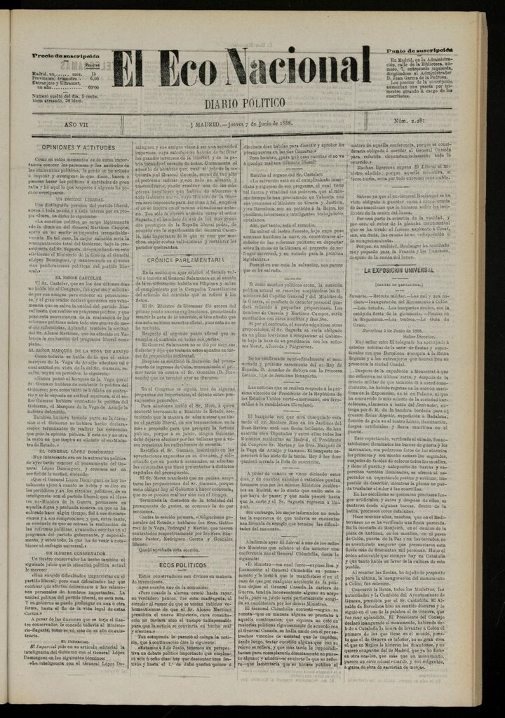 Miniatura de El Eco Nacional de 7 de junio de 1888, nº 2281