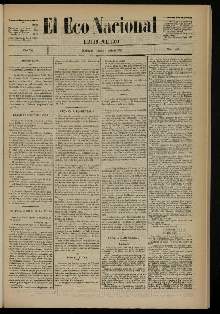 Miniatura de El Eco Nacional de 9 de junio de 1888, nº 2283