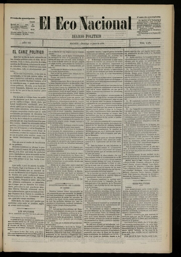 Miniatura de El Eco Nacional de 10 de junio de 1888, nº 2284