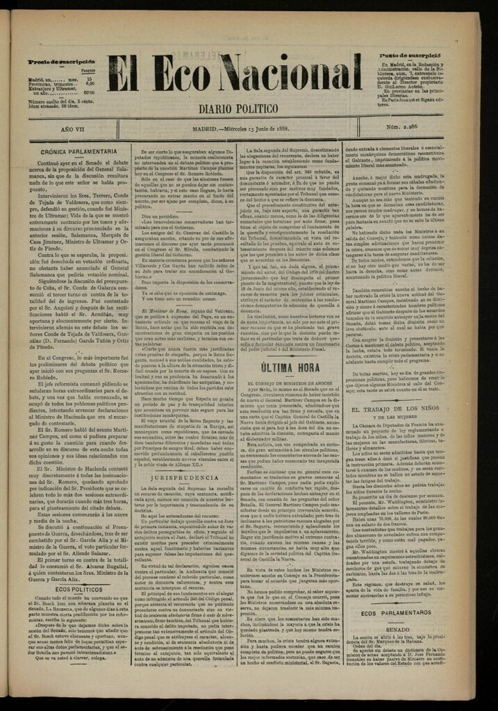 Miniatura de El Eco Nacional de 13 de junio de 1888, nº 2286