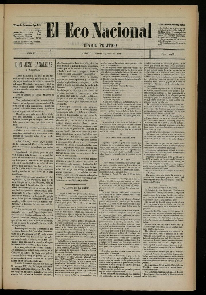 Miniatura de El Eco Nacional de 15 de junio de 1888, nº 2288