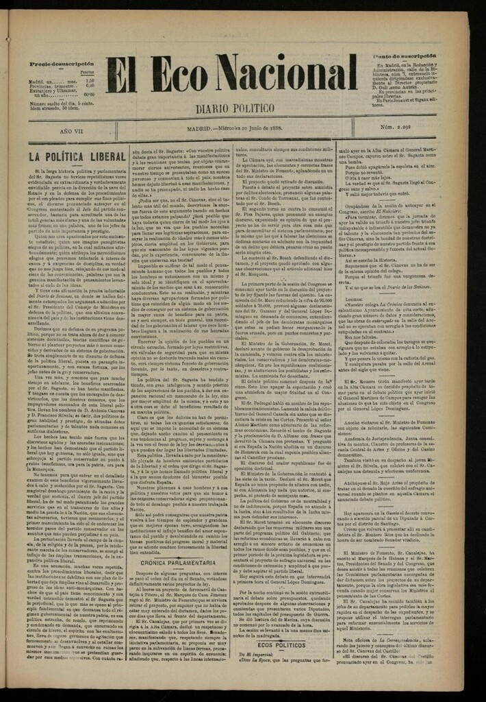 Miniatura de El Eco Nacional de 20 de junio de 1888, nº 2292