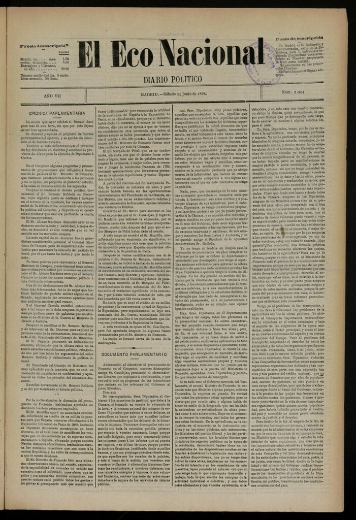 Miniatura de El Eco Nacional de 23 de junio de 1888, nº 2294
