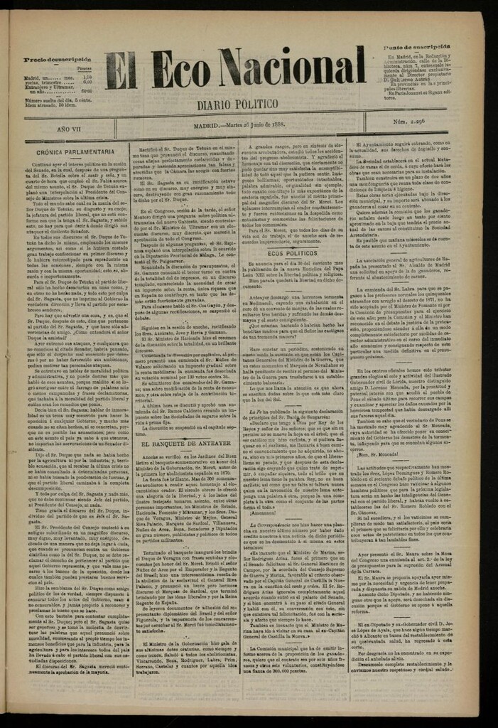 Miniatura de El Eco Nacional de 26 de junio de 1888, nº 2296
