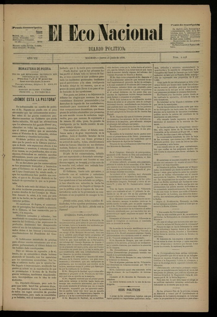 Miniatura de El Eco Nacional de 28 de junio de 1888, nº 2298