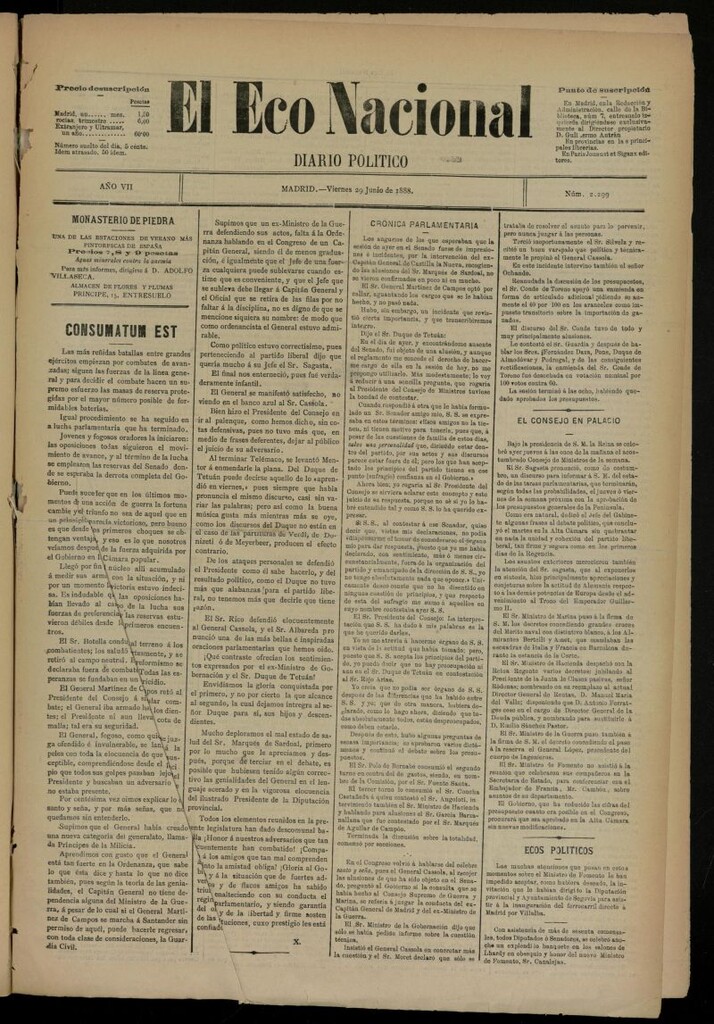 Miniatura de El Eco Nacional de 29 de junio de 1888, nº 2299