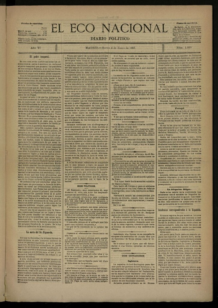 Miniatura de El Eco Nacional de 4 de enero de 1887, nº 1899