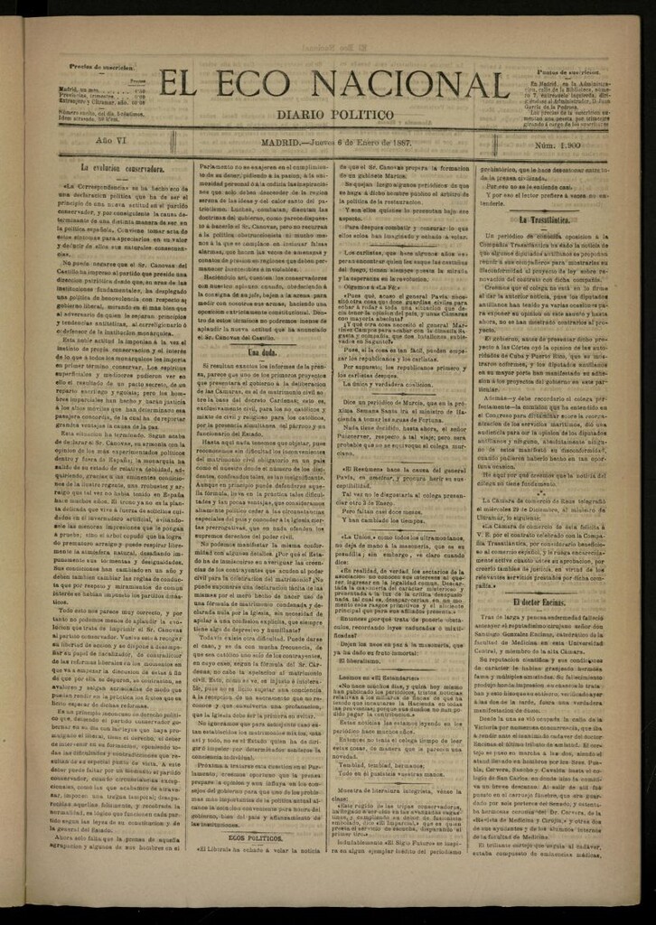 Miniatura de El Eco Nacional de 6 de enero de 1887, nº 1900