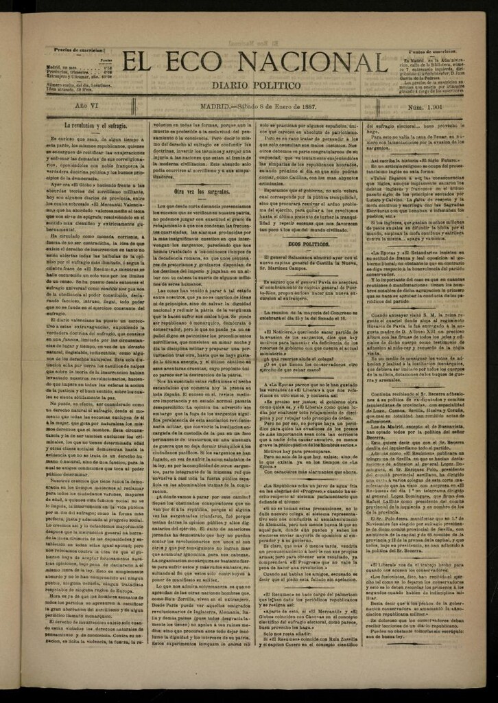 Miniatura de El Eco Nacional de 8 de enero de 1887, nº 1901