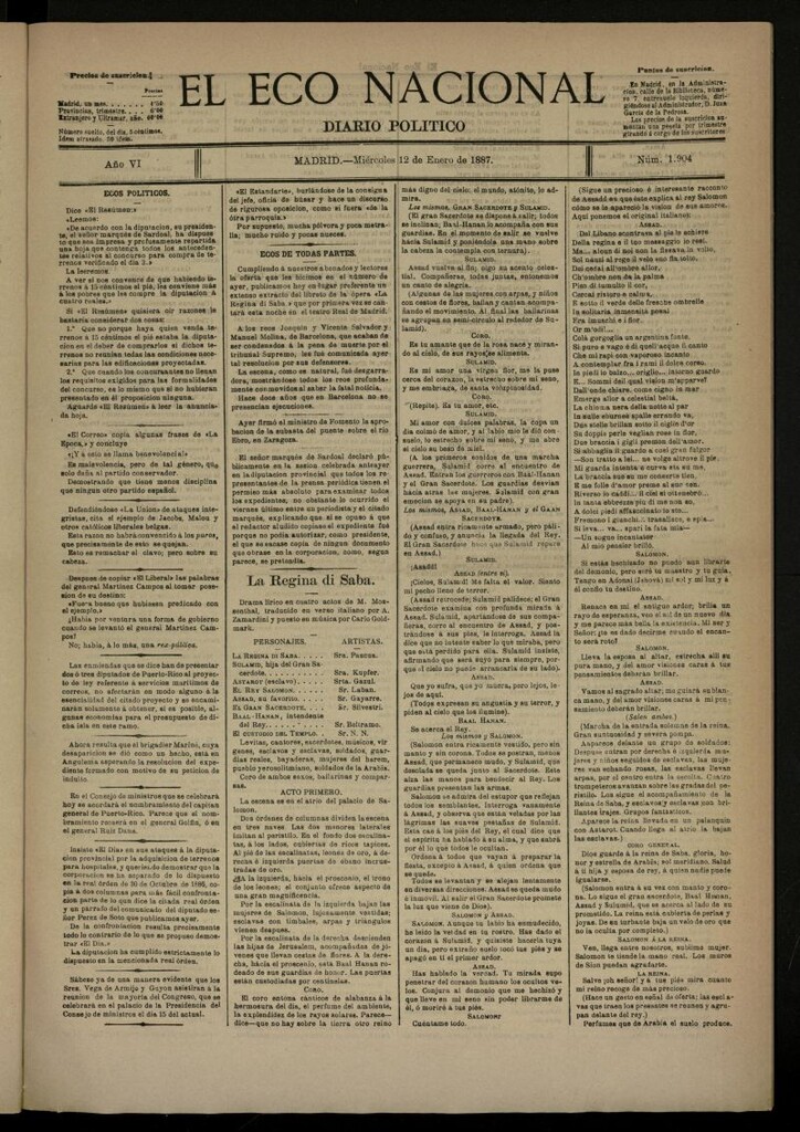 Miniatura de El Eco Nacional de 12 de enero de 1887, nº 1904
