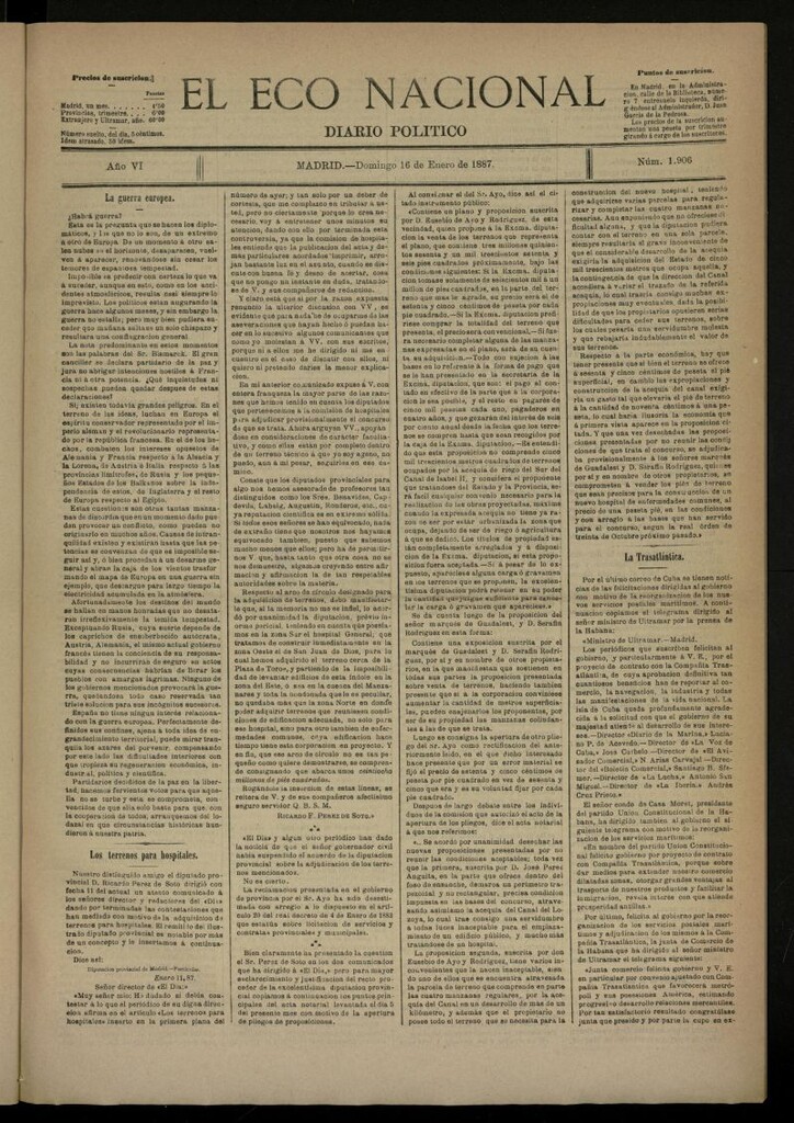 Miniatura de El Eco Nacional de 16 de enero de 1887, nº 1906