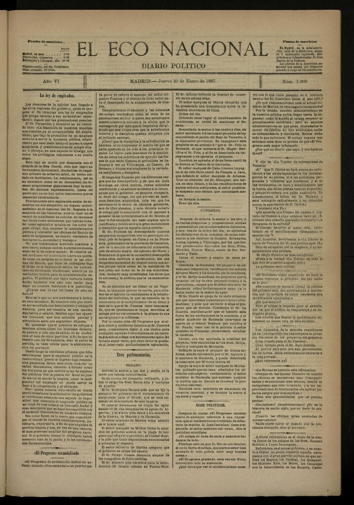 Miniatura de El Eco Nacional de 20 de enero de 1887, nº 1908