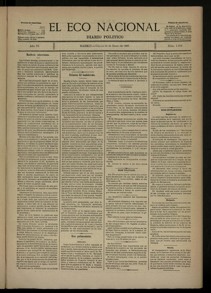 Miniatura de El Eco Nacional de 21 de enero de 1887, nº 1909