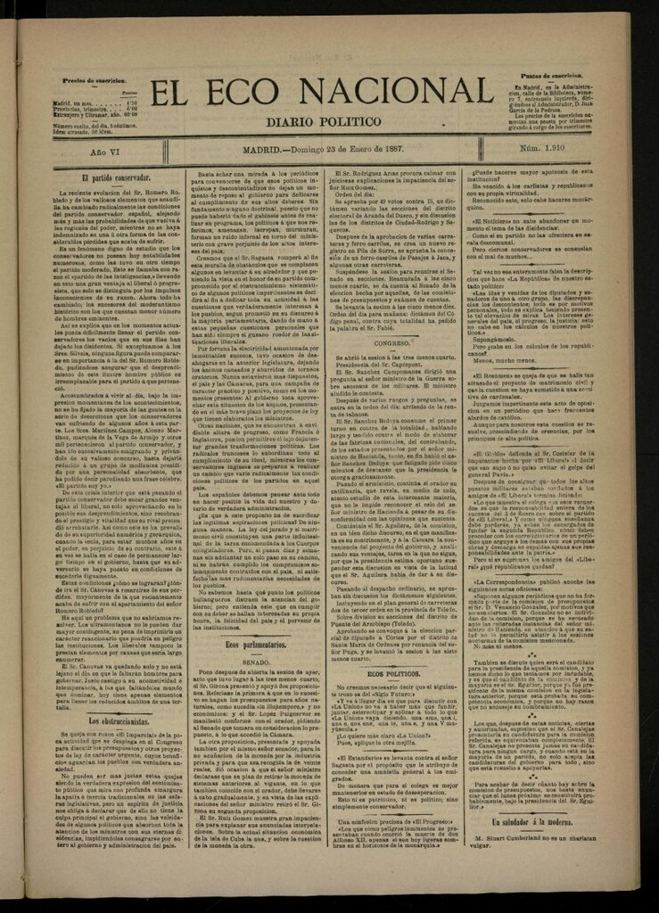 Miniatura de El Eco Nacional de 23 de enero de 1887, nº 1910